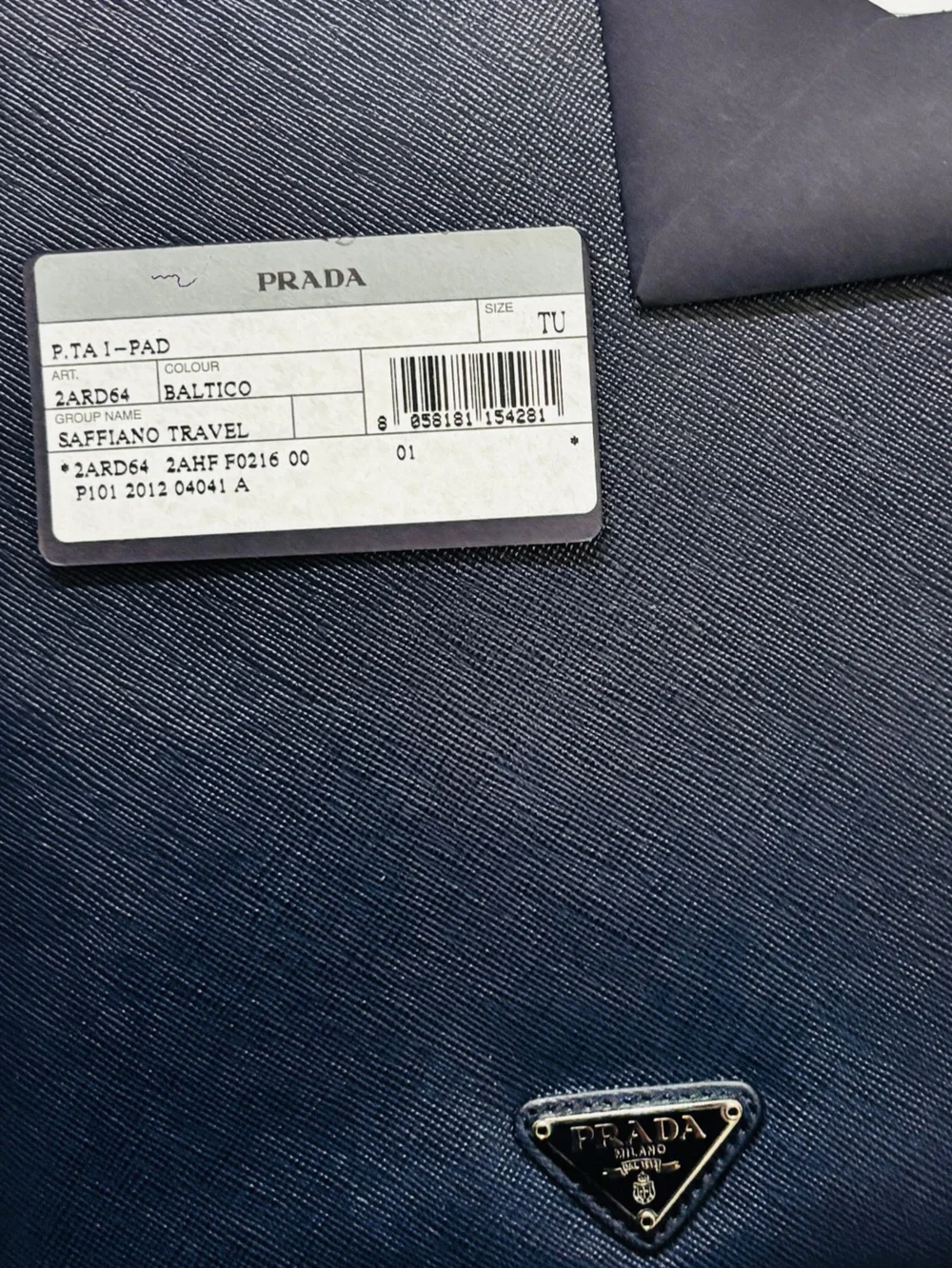 Prada Men’s Navy Saffiano Leather Document Sleeve IPad Portfolio Sleeve with box